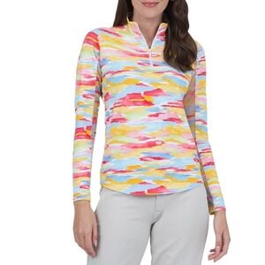 Ibkul Jes Long Sleeve 1/4 Zip Pullover Womens M Vibrant Brushstroke Sun Shirt M